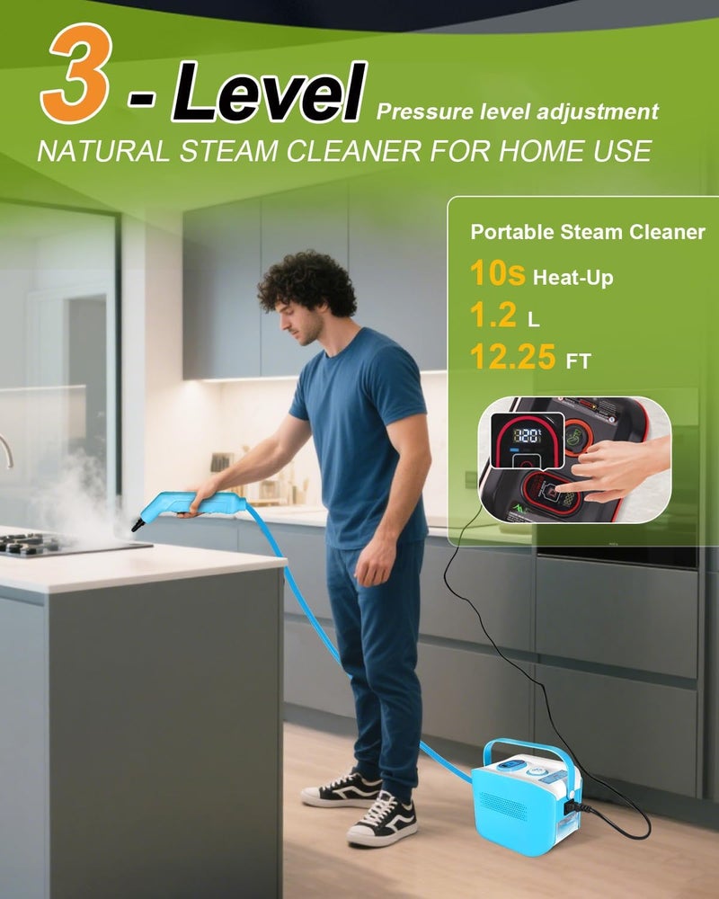 DOVERC Handheld Steam Cleaner for Home, 10s Heat-Up/2.11 Qt Tank/4.5BAR High Pressure Steamer for Cleaning, 3 Level Pressurized Portable Steam Cleaner for Car, Kitchen, Grout, Tile, Dirt, Bed Bugs, Blue - Image 2